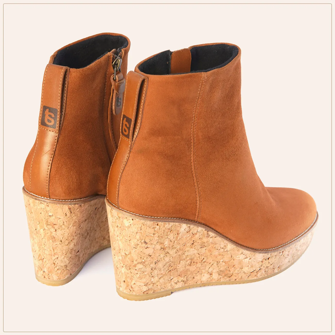 Camel Ankle Wedge Bootie