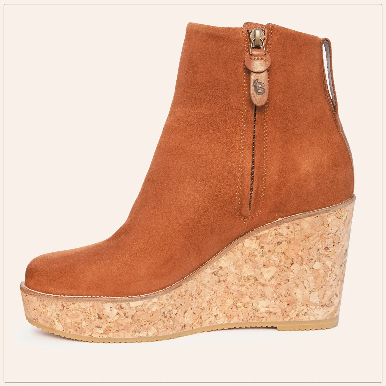 Camel Ankle Wedge Bootie