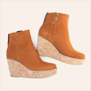 Camel Ankle Wedge Bootie