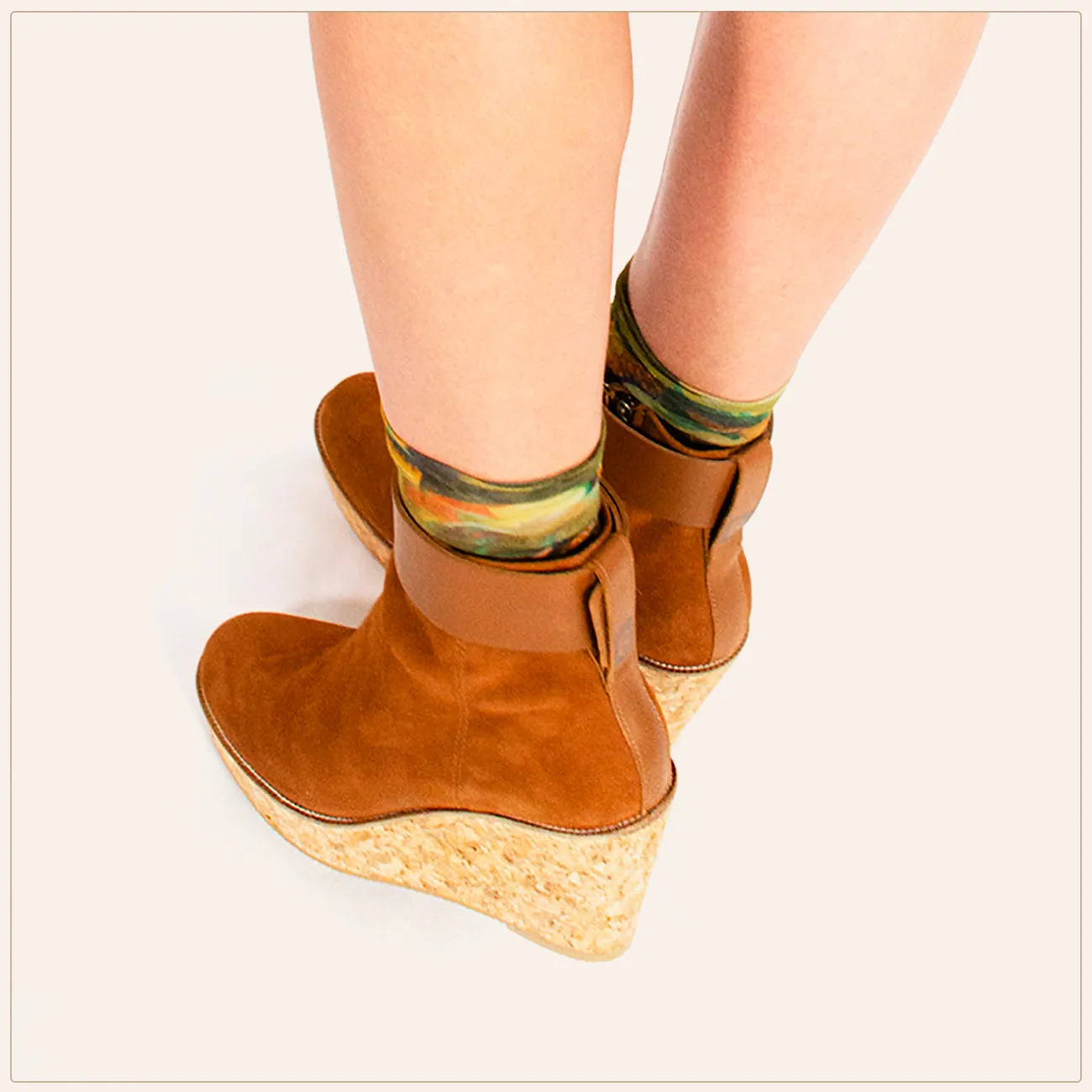 Camel Ankle Wedge Bootie