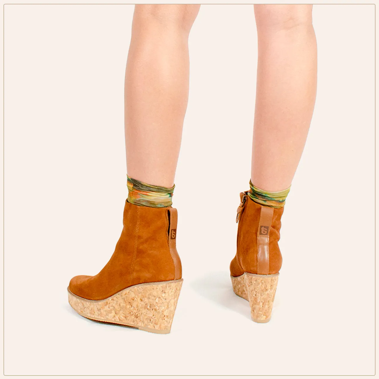 Camel Ankle Wedge Bootie