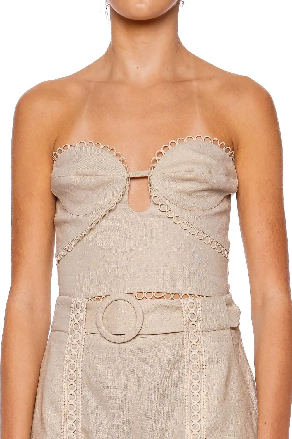 Candy Linen Crochet Strapless Top