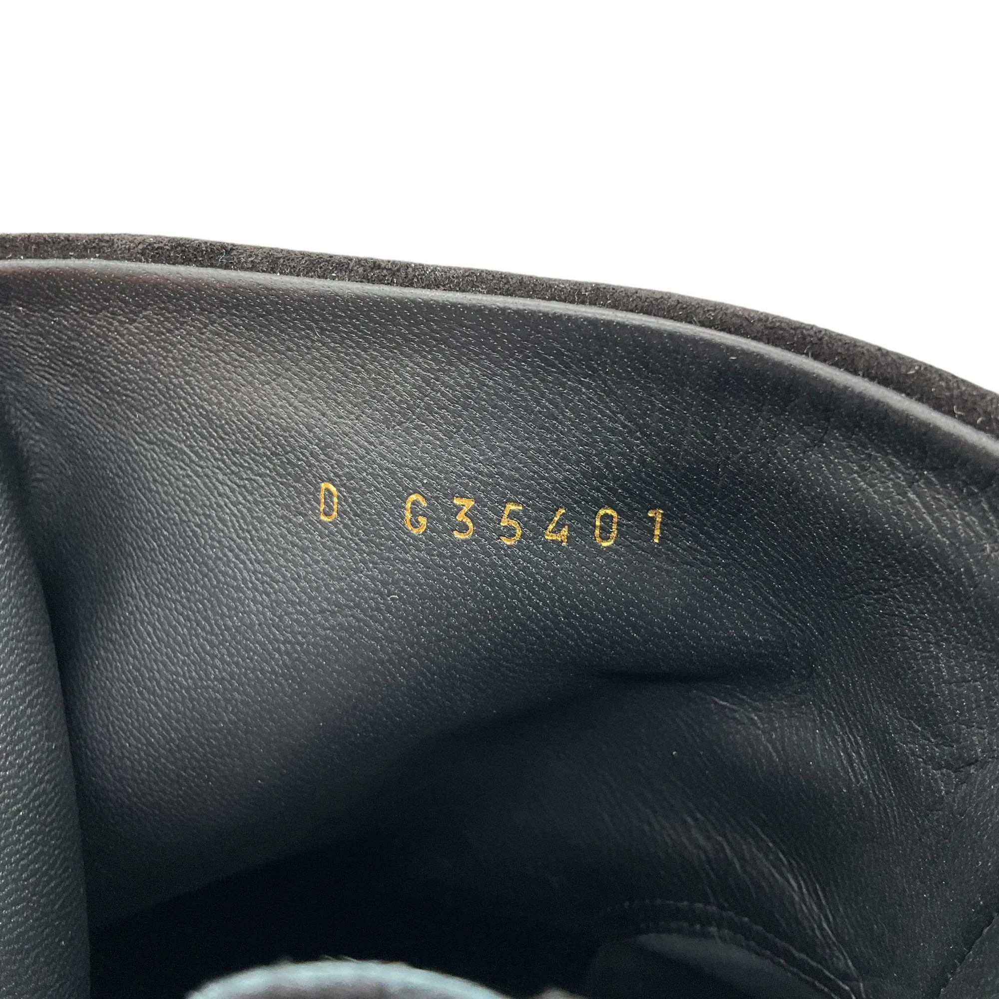 Chanel Black / Gold CC Logo Chain Heel Cap Toe Suede Boots