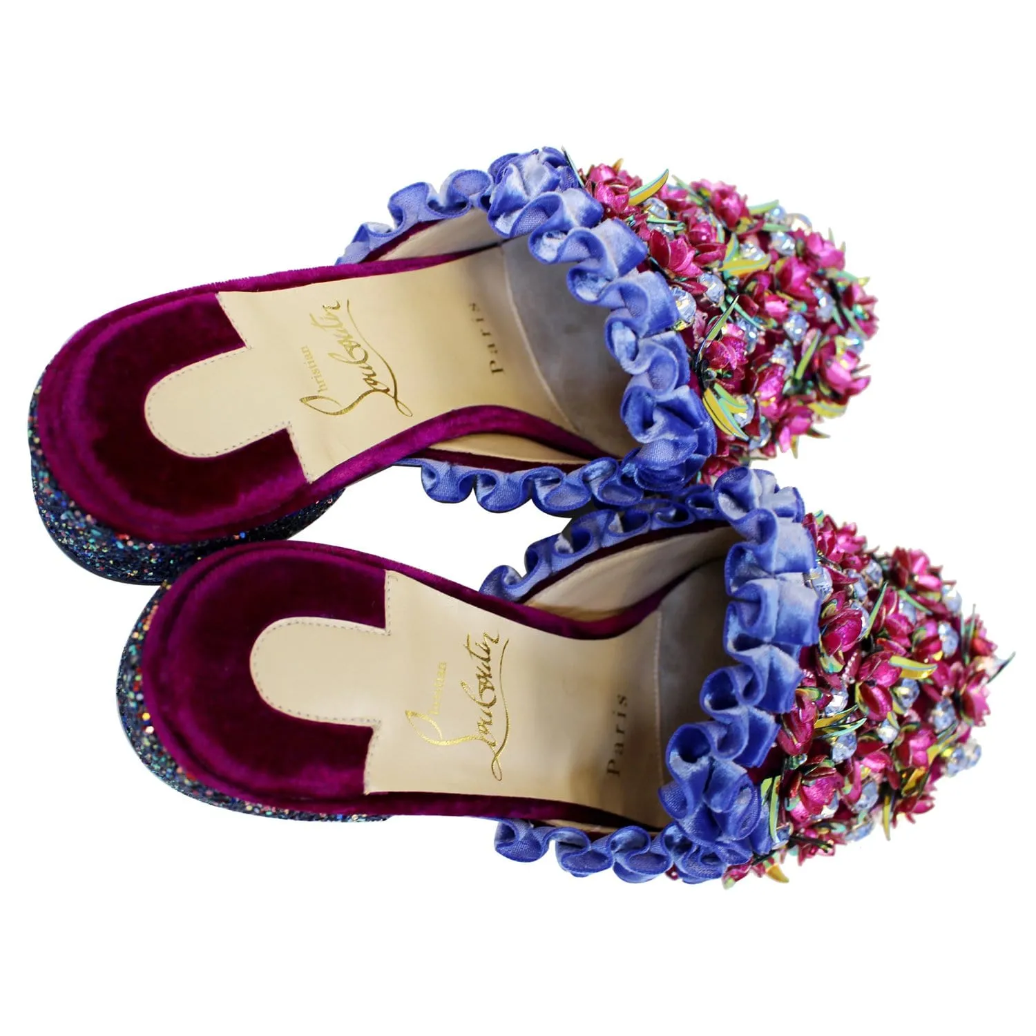 CHRISTIAN LOUBOUTIN Babouchkaflor Velvet Red Sole Mule Flats US 5