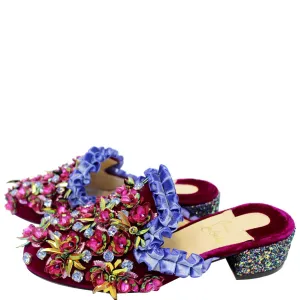 CHRISTIAN LOUBOUTIN Babouchkaflor Velvet Red Sole Mule Flats US 5