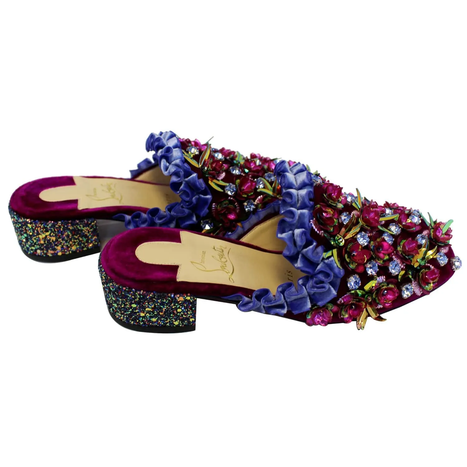 CHRISTIAN LOUBOUTIN Babouchkaflor Velvet Red Sole Mule Flats US 5