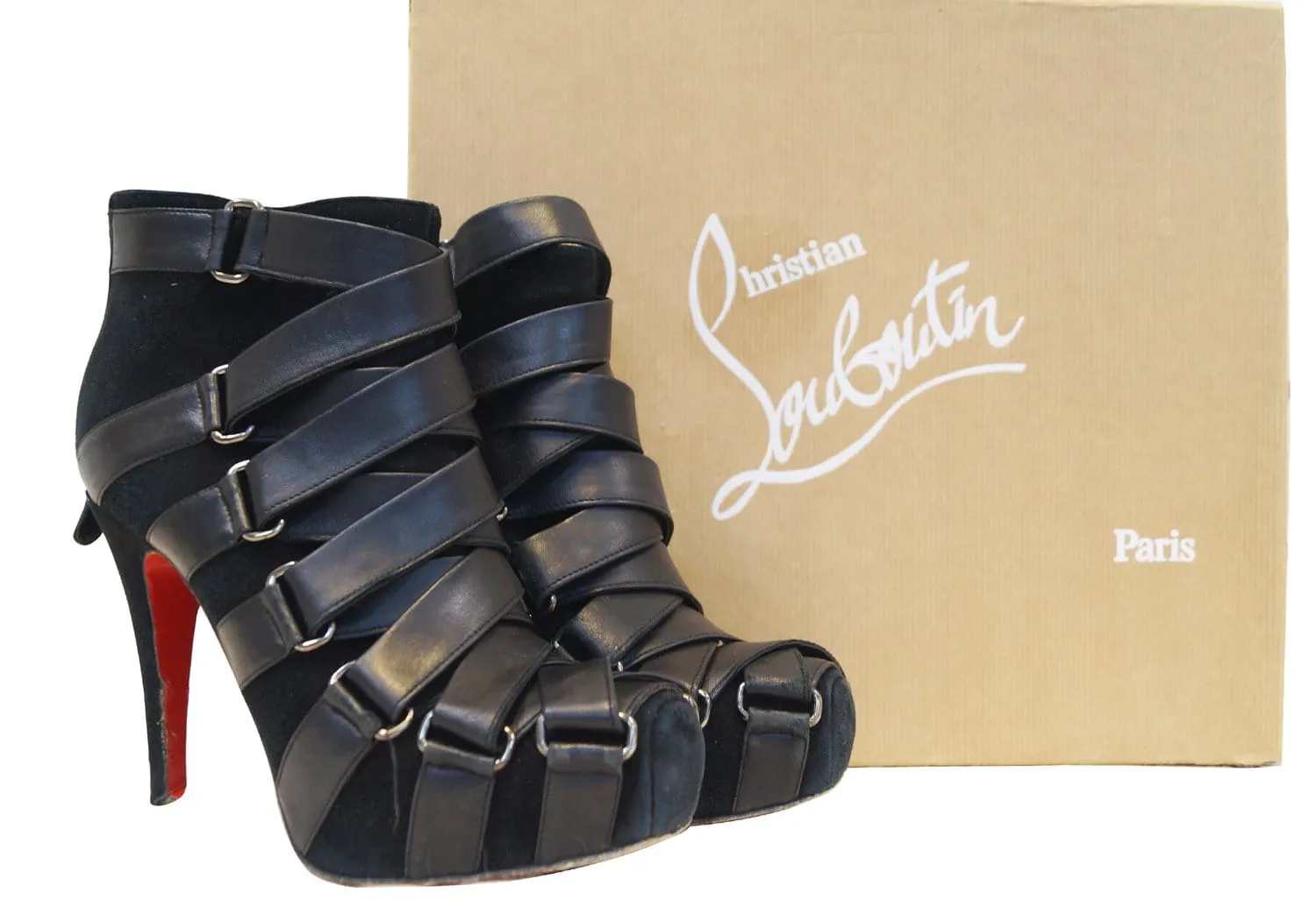 Christian Louboutin Nitoinimoi Bandage 120mm Ankle Boots Size 35.1/2 - Sale