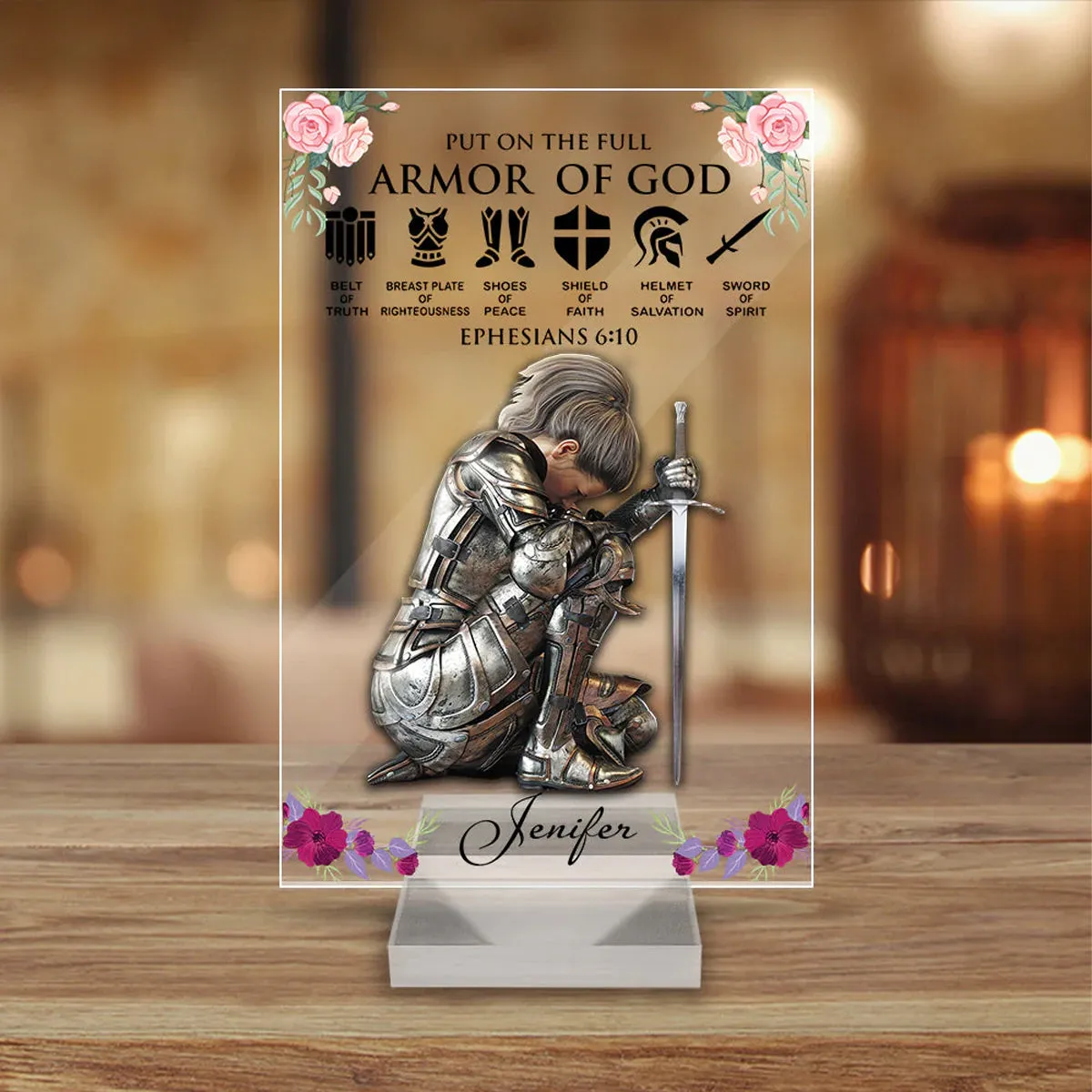 Christianartbag Night Light, Personalized Woman Warrior of God Put On The Full Armor of God Ephesians 6-10, Personalized Night Light, Christian Gift, CABNL01231023