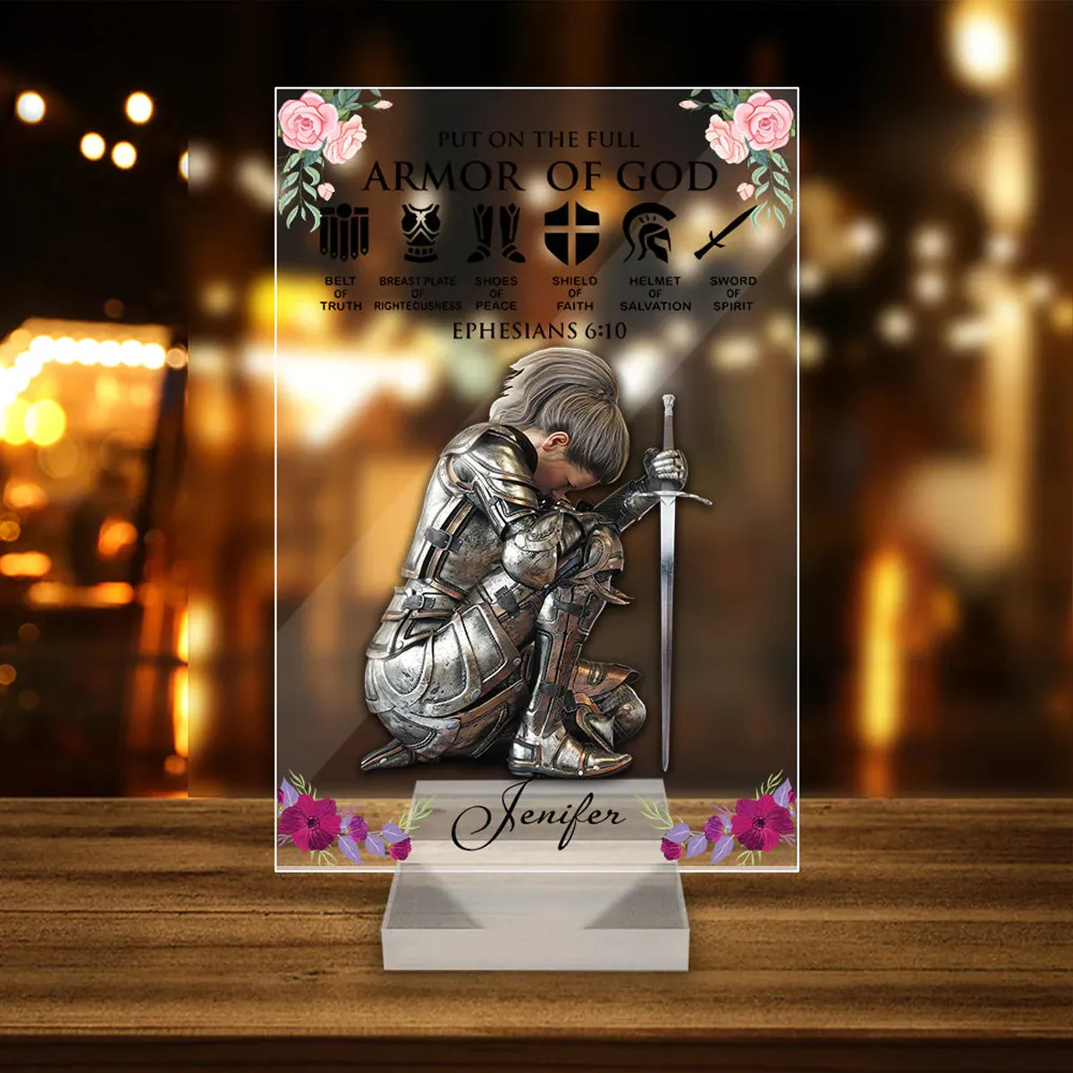 Christianartbag Night Light, Personalized Woman Warrior of God Put On The Full Armor of God Ephesians 6-10, Personalized Night Light, Christian Gift, CABNL01231023
