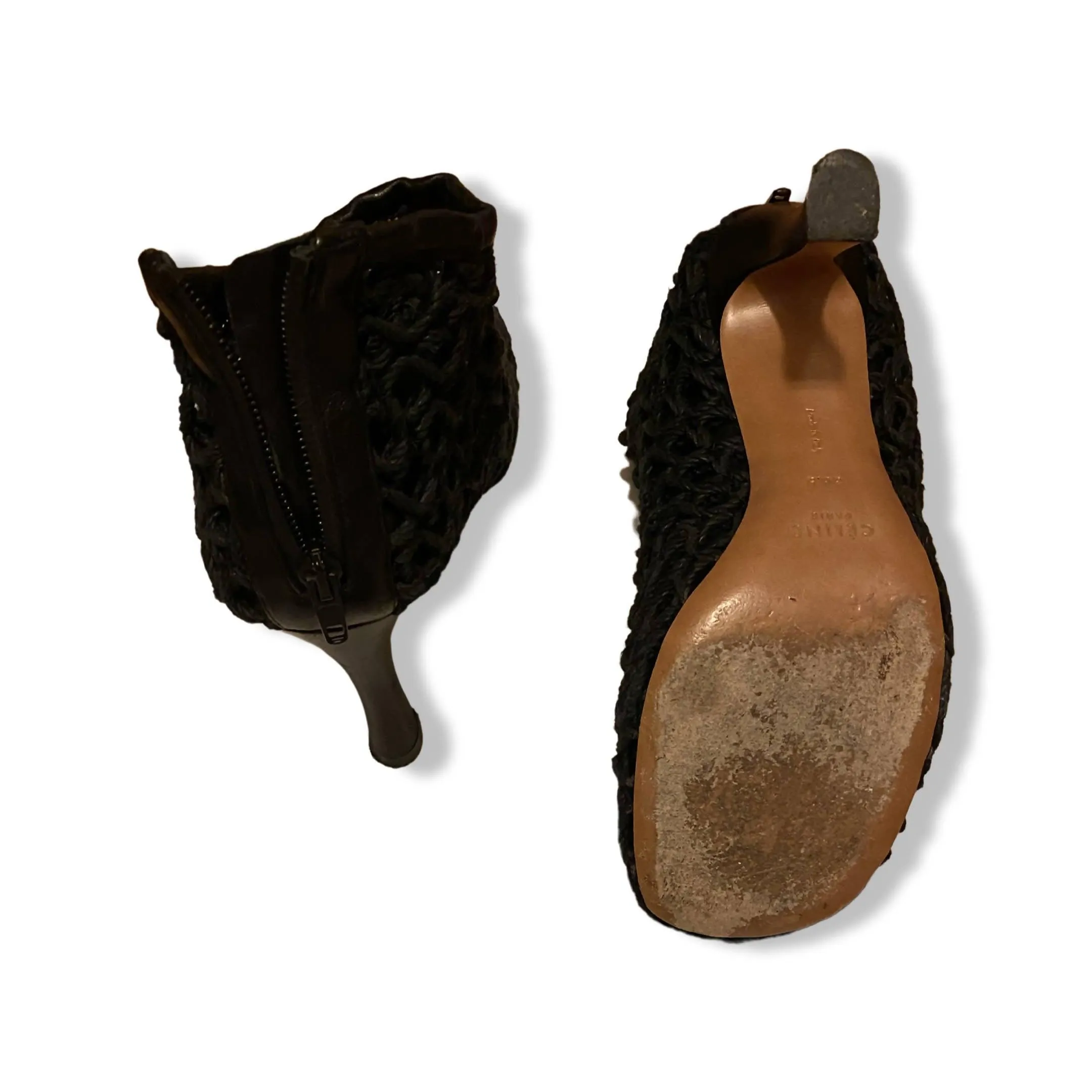 CÉLINE Black Woven Ankle Boots | Size 36.5