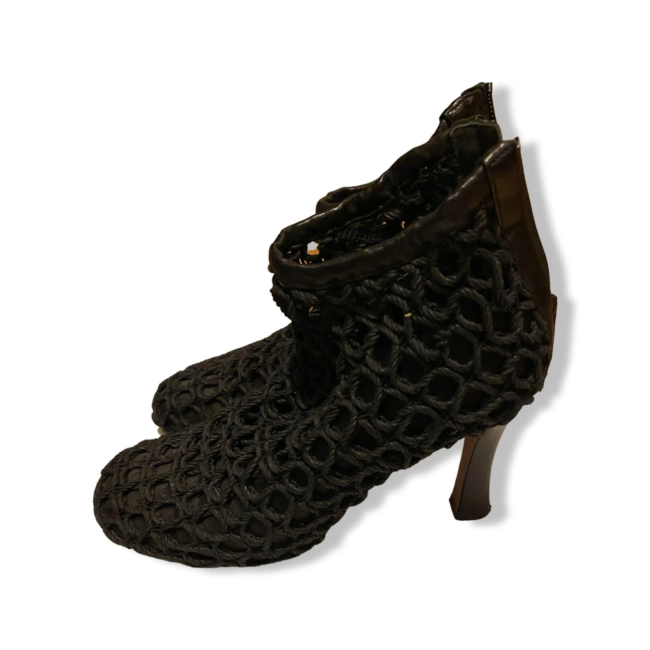 CÉLINE Black Woven Ankle Boots | Size 36.5