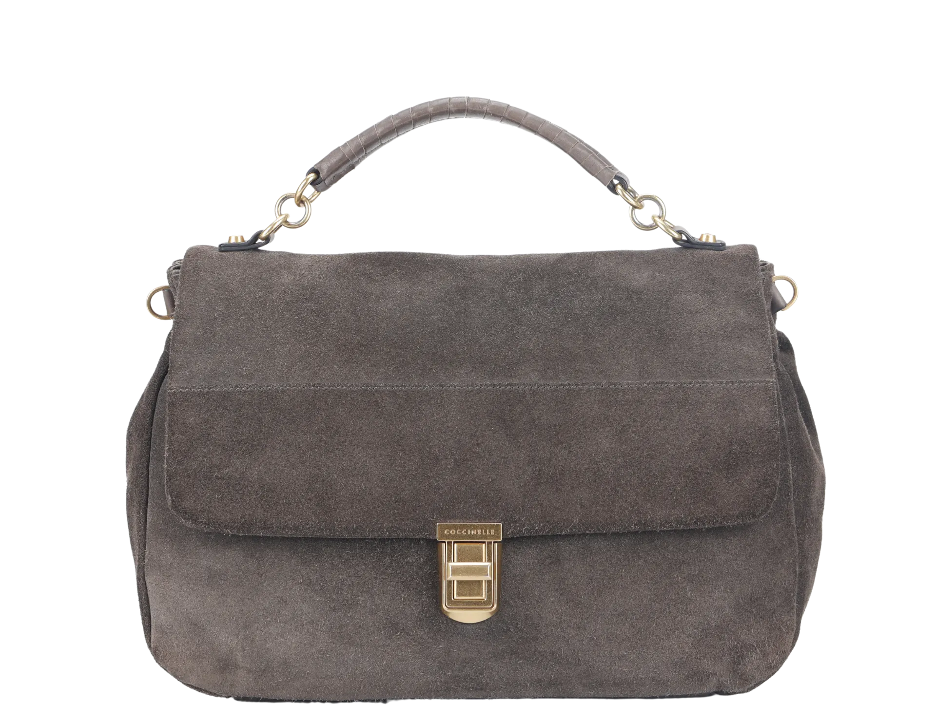 COCCINELLE GRAY COLOR SUEDE 2 WAY USE BAG WITH DUST COVER
