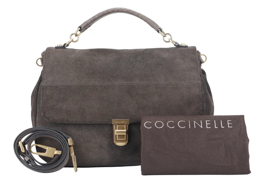 COCCINELLE GRAY COLOR SUEDE 2 WAY USE BAG WITH DUST COVER