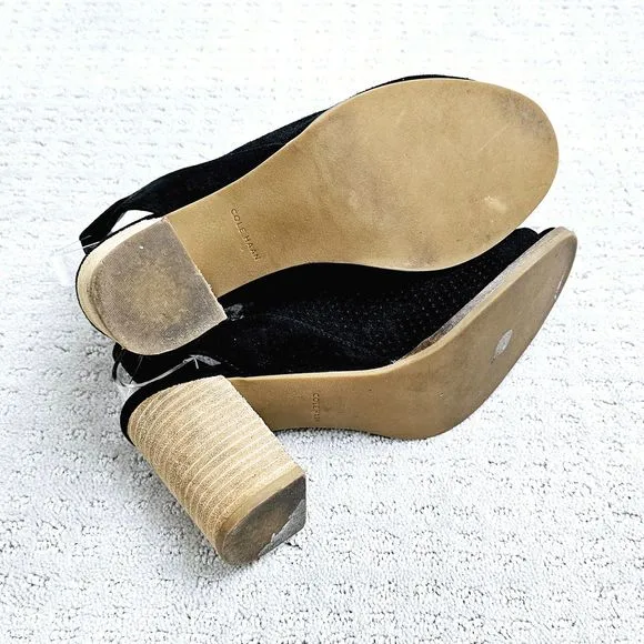 Cole Haan Booties 7.5B Black Perforated Suede Peep Toe Slingback Pull On