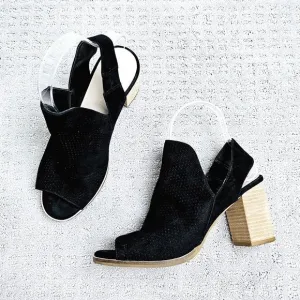 Cole Haan Booties 7.5B Black Perforated Suede Peep Toe Slingback Pull On