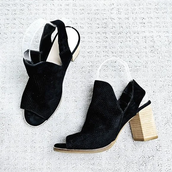 Cole Haan Booties 7.5B Black Perforated Suede Peep Toe Slingback Pull On