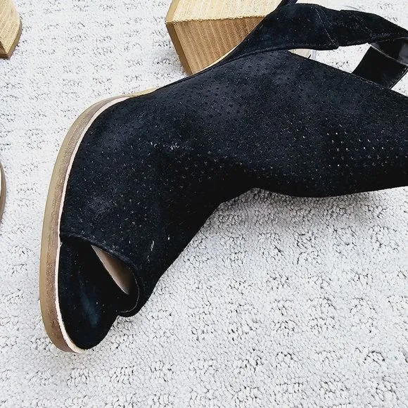 Cole Haan Booties 7.5B Black Perforated Suede Peep Toe Slingback Pull On
