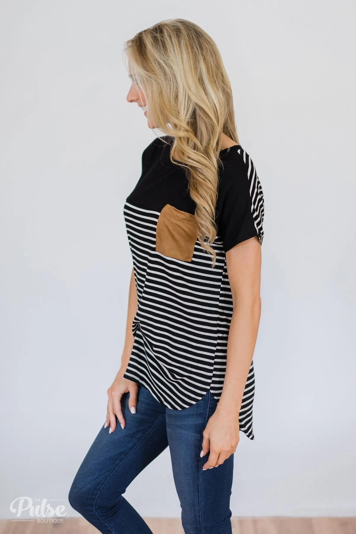 Could It Be Suede Pocket Top- Black