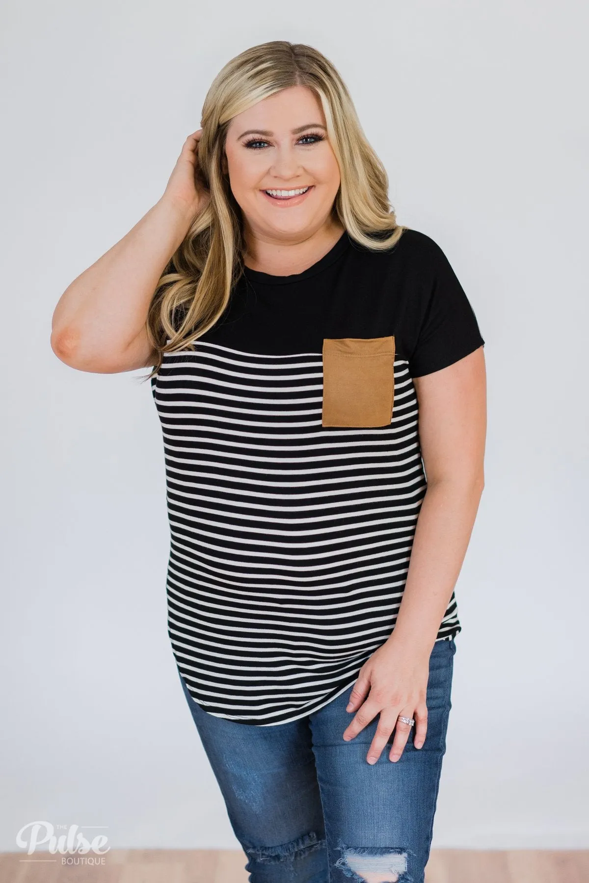 Could It Be Suede Pocket Top- Black