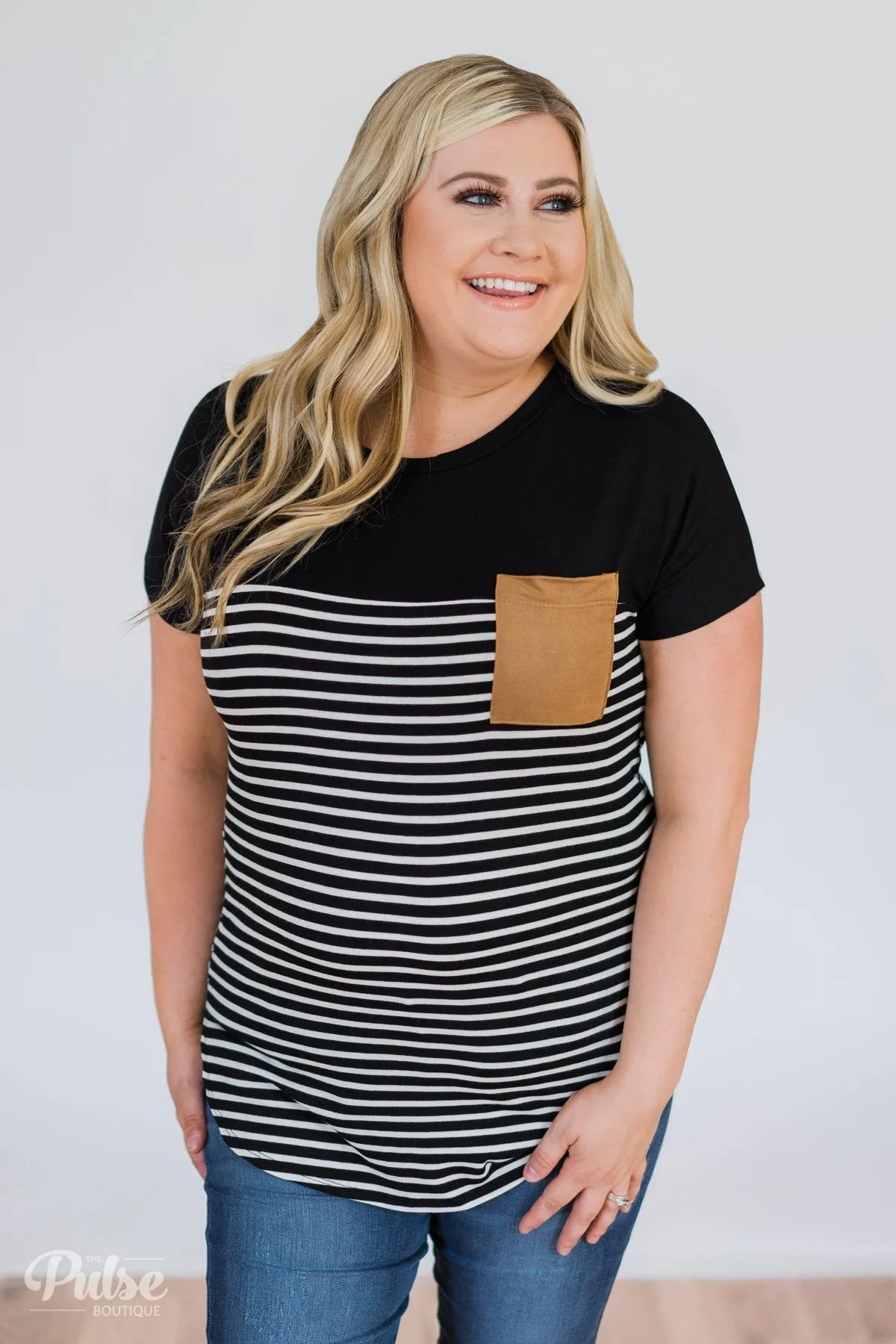 Could It Be Suede Pocket Top- Black
