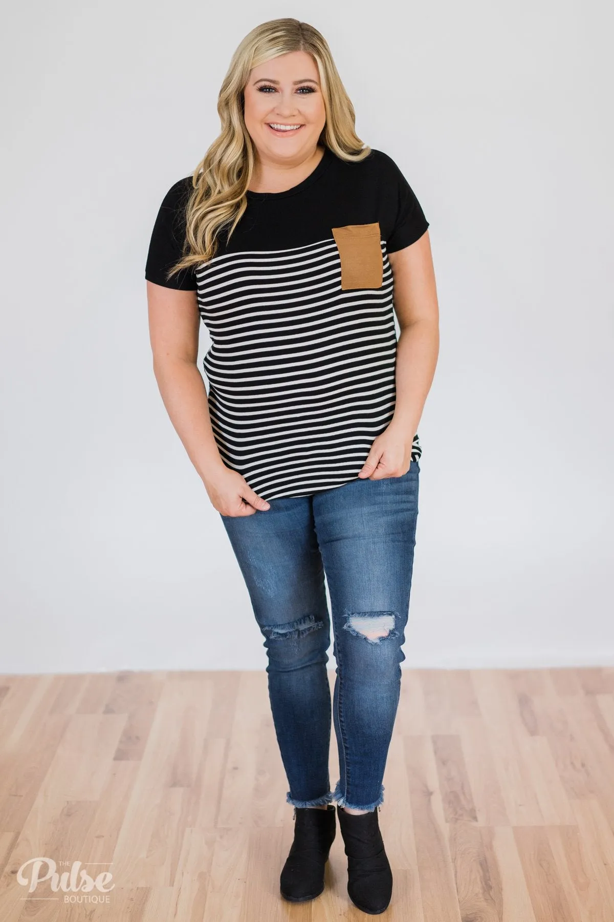 Could It Be Suede Pocket Top- Black