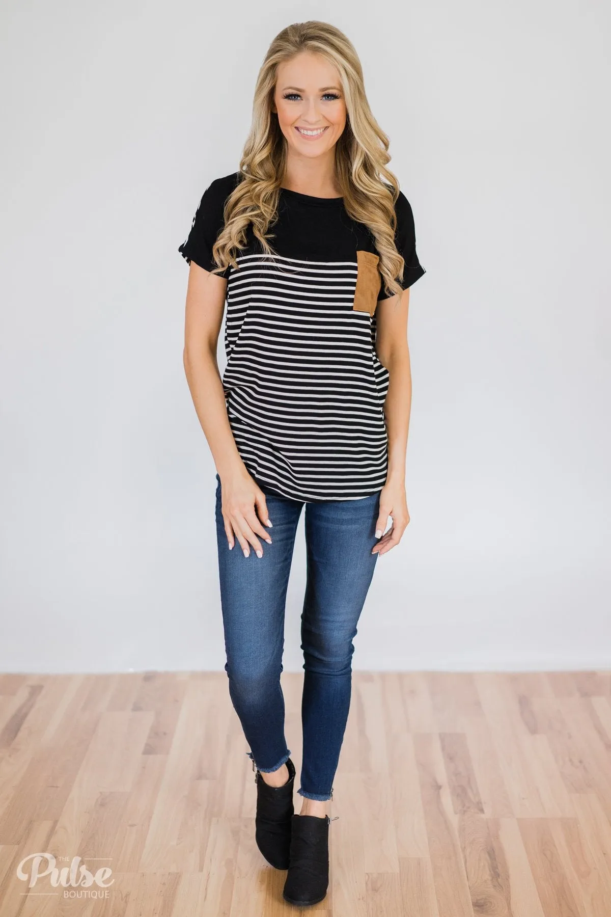 Could It Be Suede Pocket Top- Black