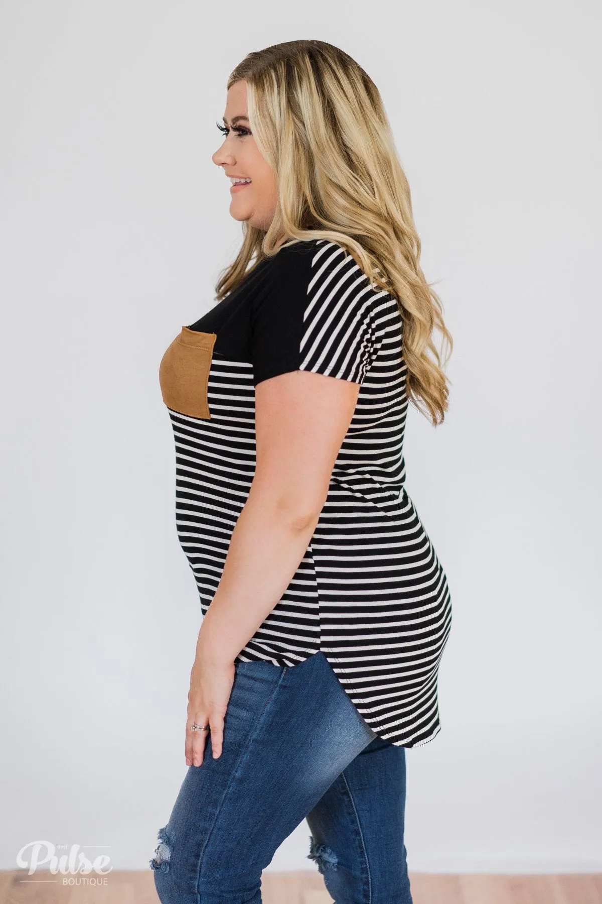 Could It Be Suede Pocket Top- Black