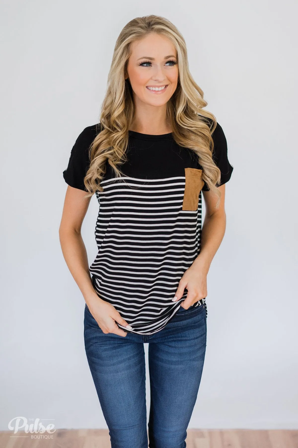 Could It Be Suede Pocket Top- Black