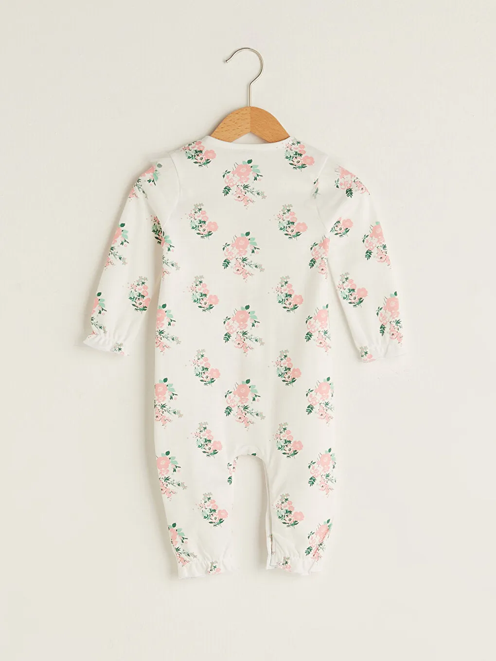 Crew Neck Long Sleeve Printed Baby Girl Jumpsuit and Headband Set of 2