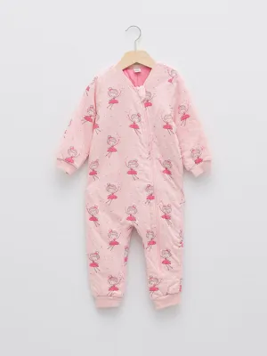 Crew Neck Long Sleeve Printed Baby Girl Zipper Sleeping Bag