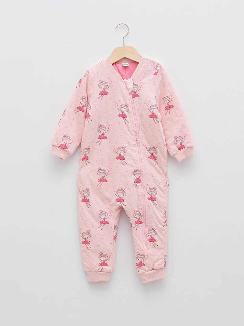 Crew Neck Long Sleeve Printed Baby Girl Zipper Sleeping Bag