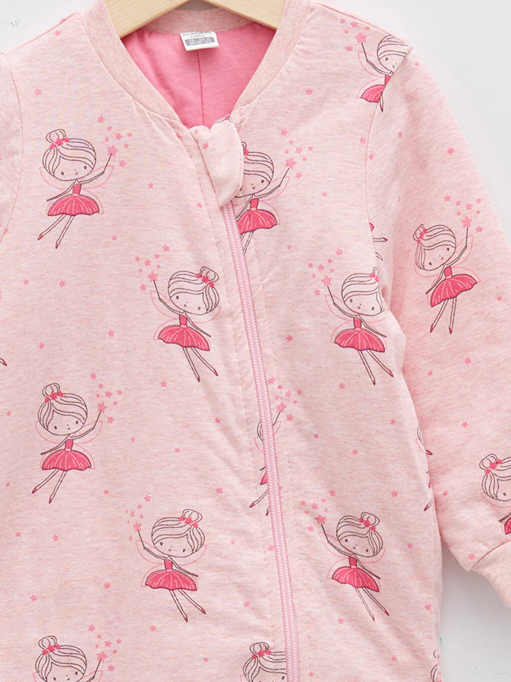 Crew Neck Long Sleeve Printed Baby Girl Zipper Sleeping Bag