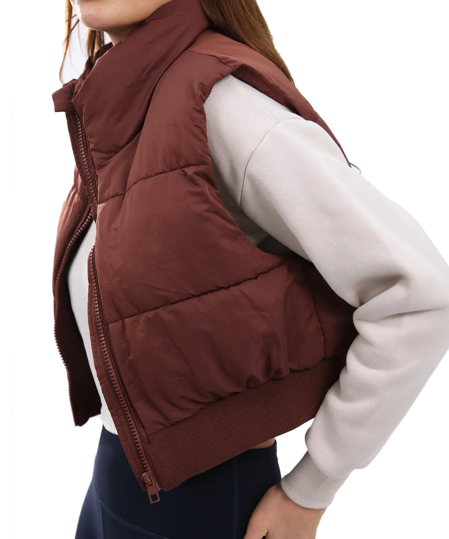 Cropped Puffer Vest Zip Up Sleeveless Padded Crop Top