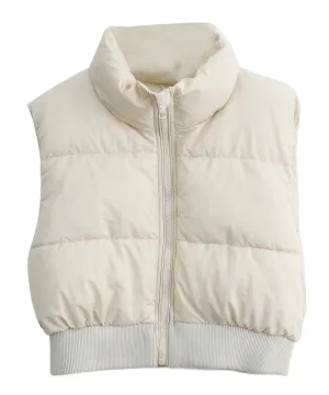 Cropped Puffer Vest Zip Up Sleeveless Padded Crop Top