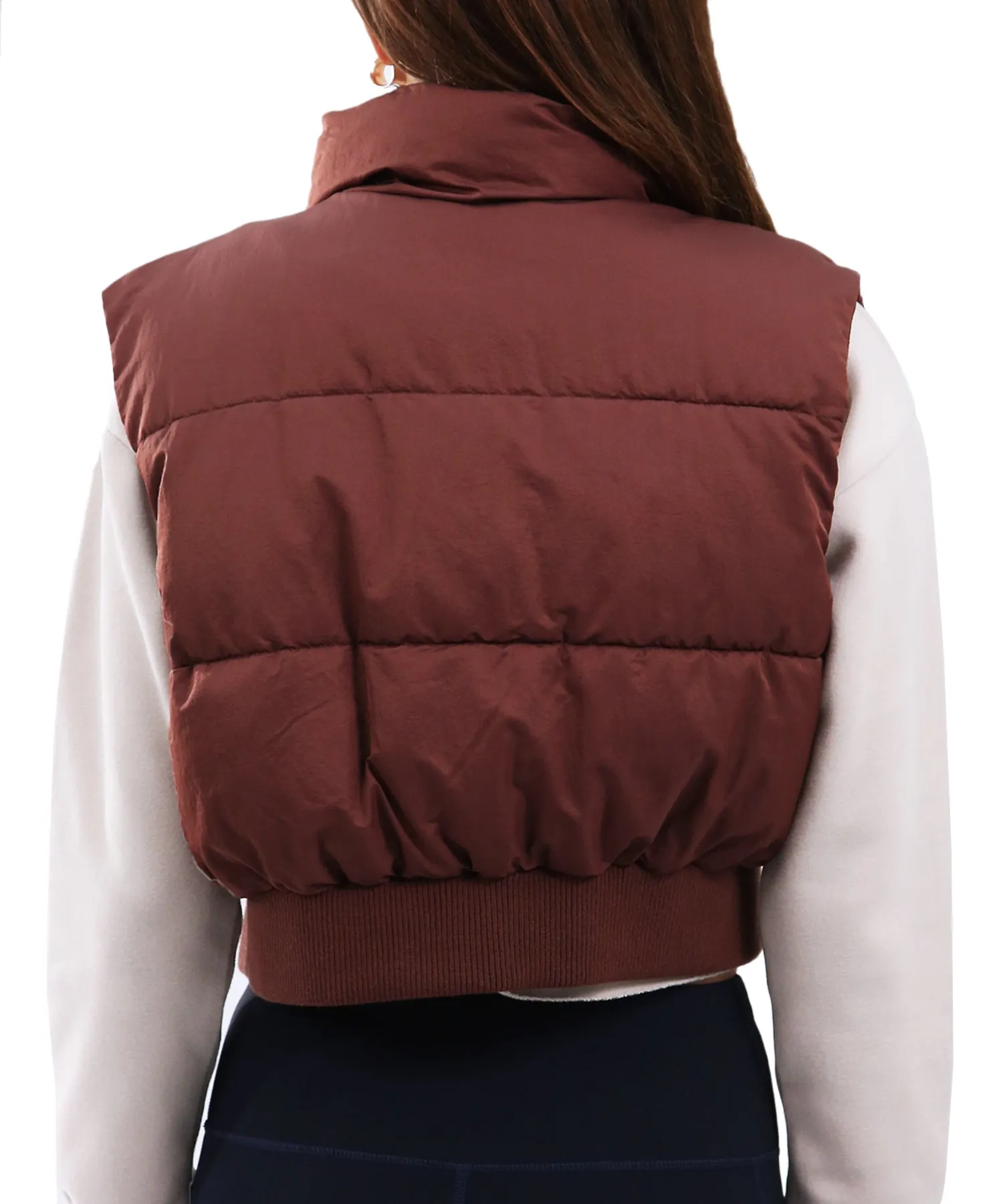 Cropped Puffer Vest Zip Up Sleeveless Padded Crop Top