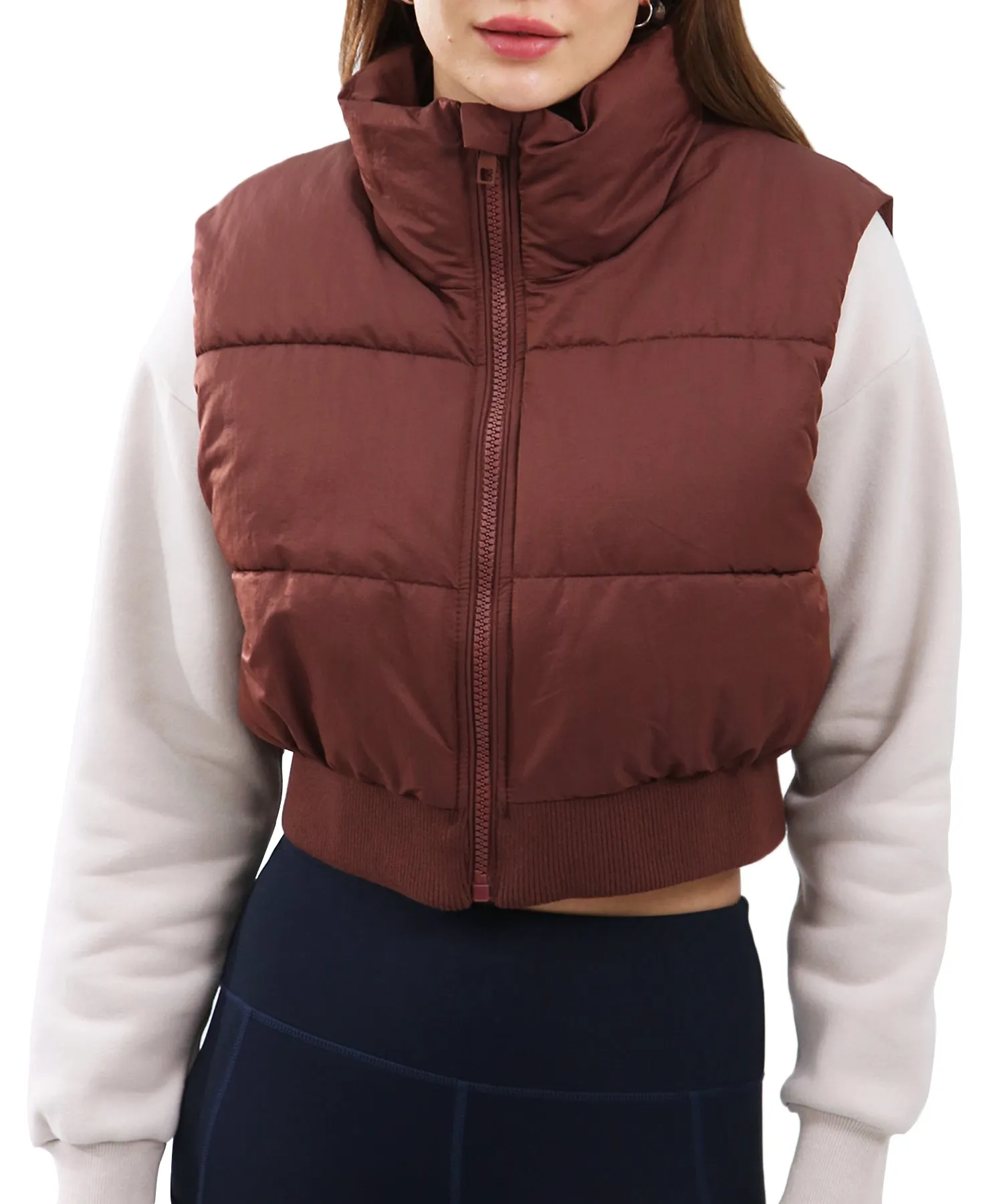 Cropped Puffer Vest Zip Up Sleeveless Padded Crop Top