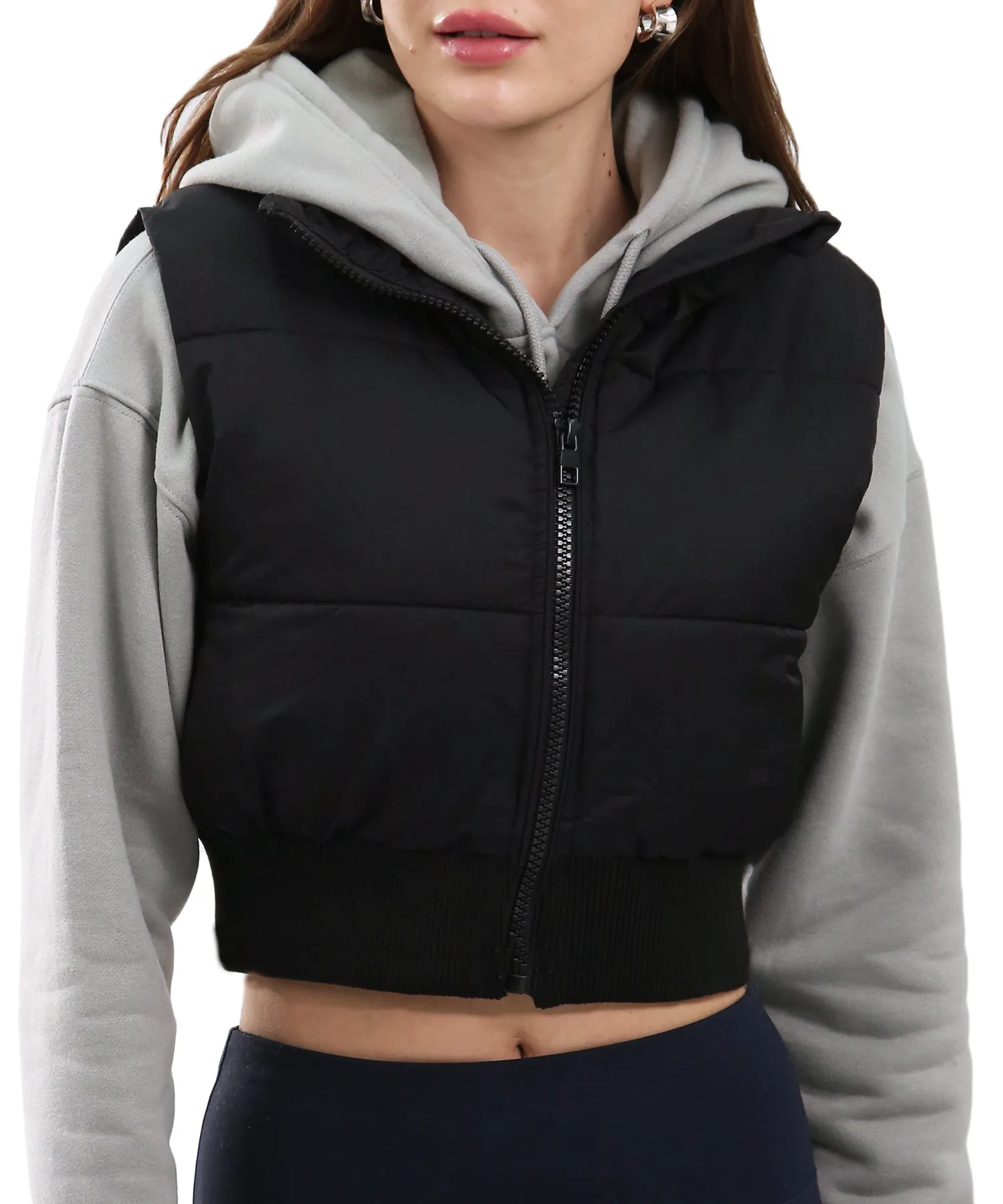 Cropped Puffer Vest Zip Up Sleeveless Padded Crop Top
