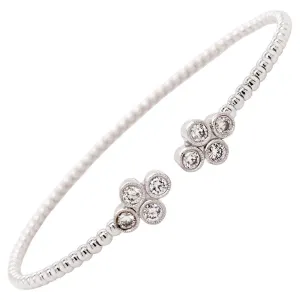 Diamond Clover Flexible Cuff Bangle Bracelet