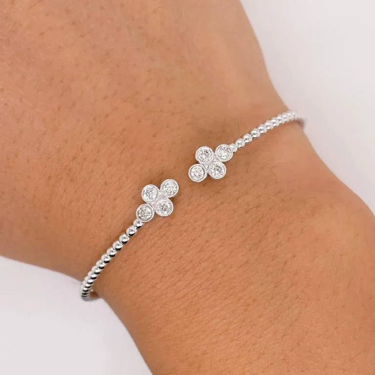 Diamond Clover Flexible Cuff Bangle Bracelet