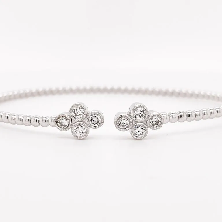 Diamond Clover Flexible Cuff Bangle Bracelet