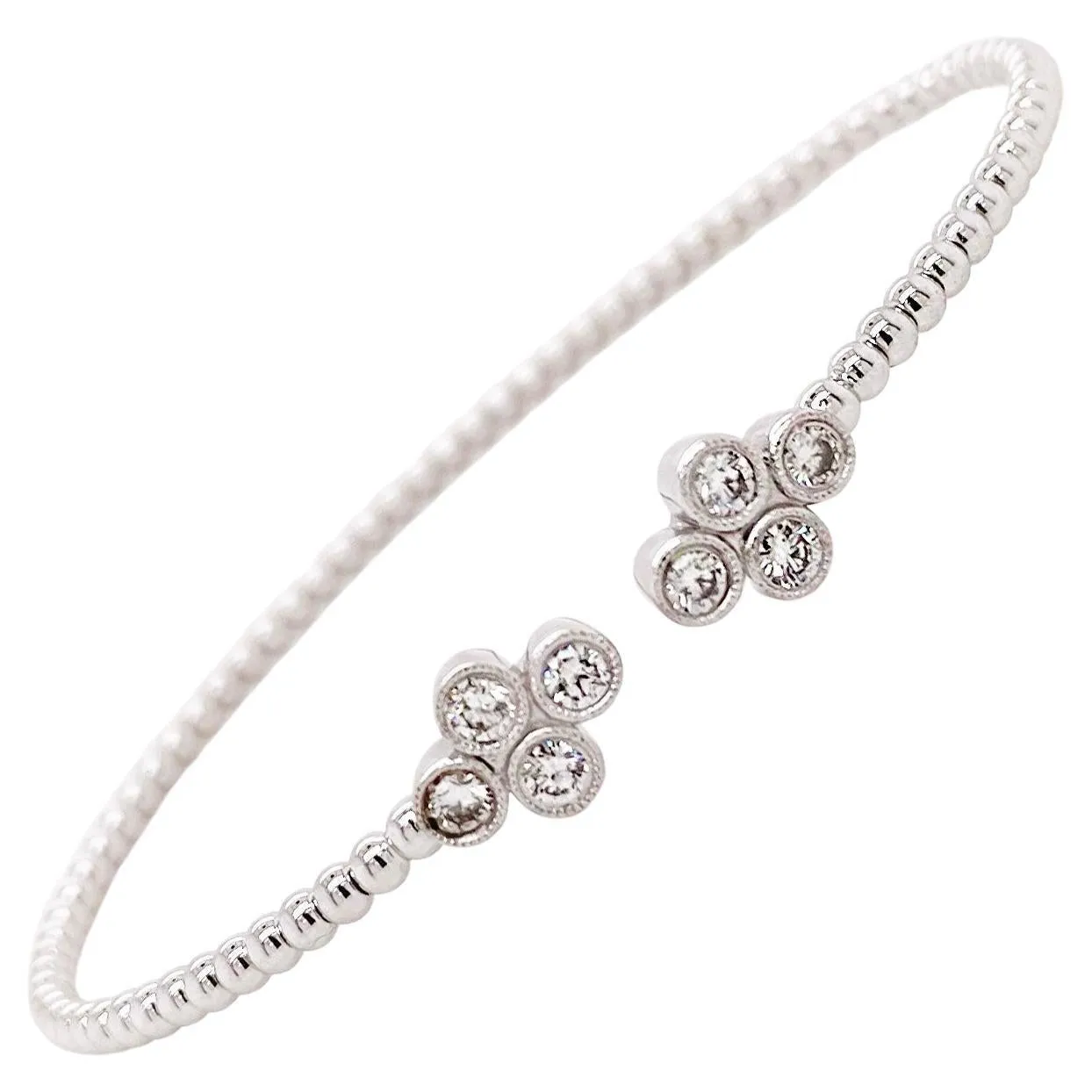 Diamond Clover Flexible Cuff Bangle Bracelet
