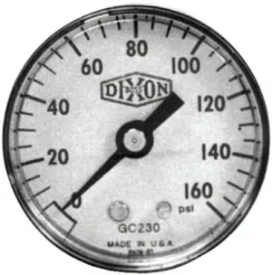Dixon Valve Standard Dry Gauges, 0 to 30 psi, 1/4 in NPT(M), 2 1/2 in Dia., Bottom Mount, GL320