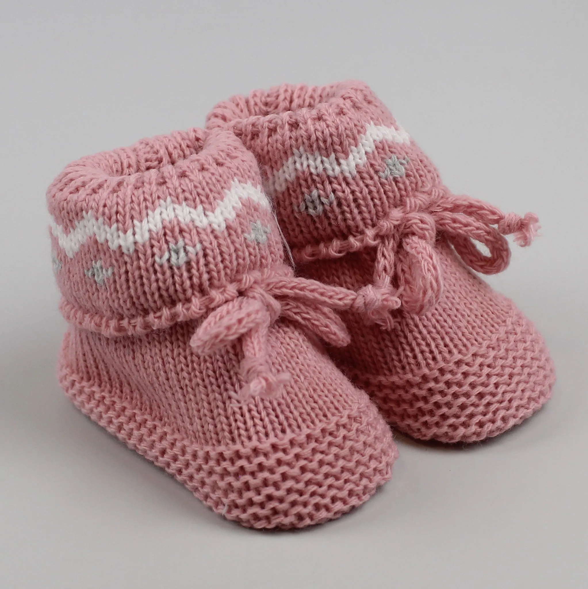 Dusky Pink Baby Booties with Fairisle design Newborn to 6 months