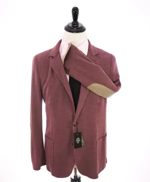 ELEVENTY - Cotton Pique Burgundy LEATHER SUEDE "Bruenllo Style" Blazer - 44R