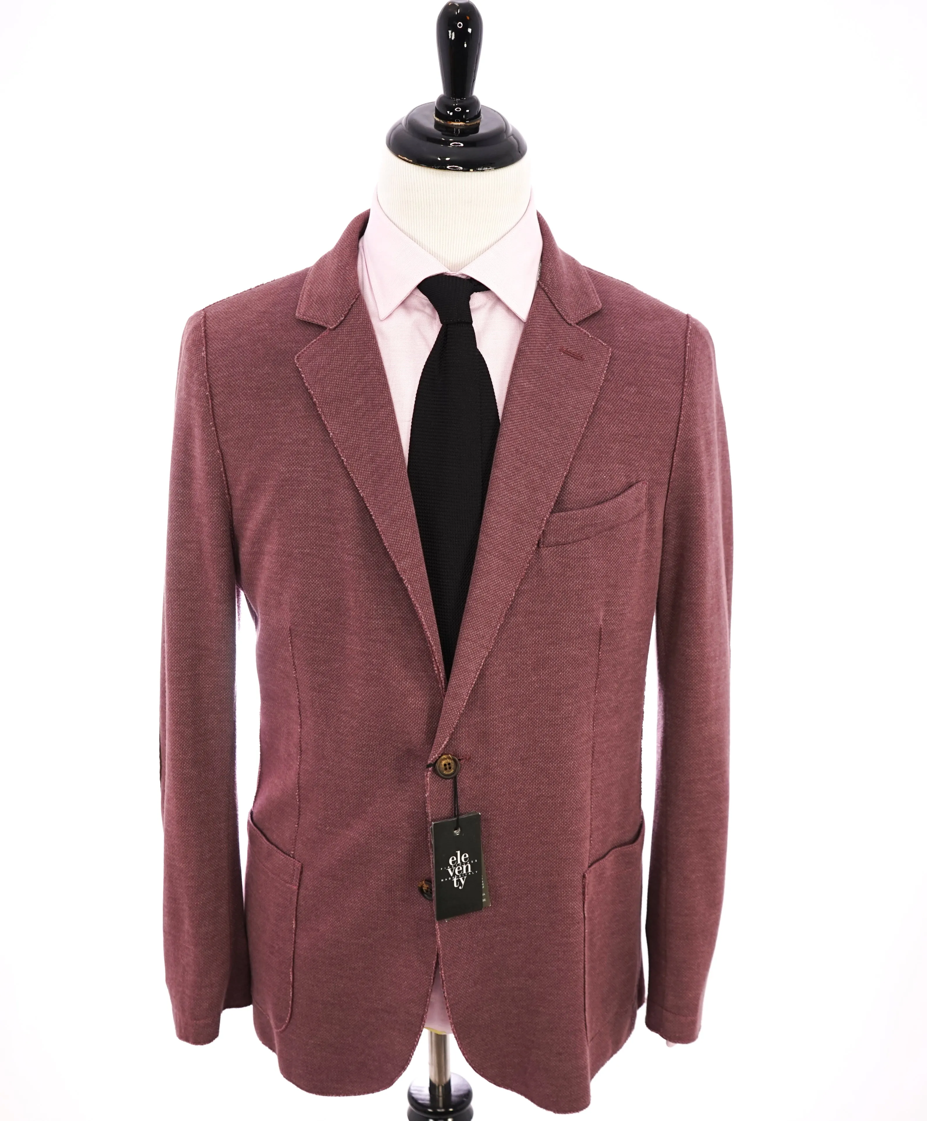 ELEVENTY - Cotton Pique Burgundy LEATHER SUEDE "Bruenllo Style" Blazer - 44R