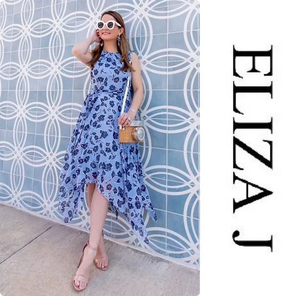 Eliza J Floral Handkerchief Hem Dress