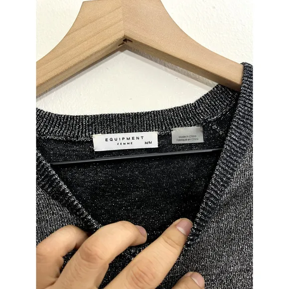 Equipment Femme Womens Metallic Wool Blend Pullover Sweater M Lightweight Office