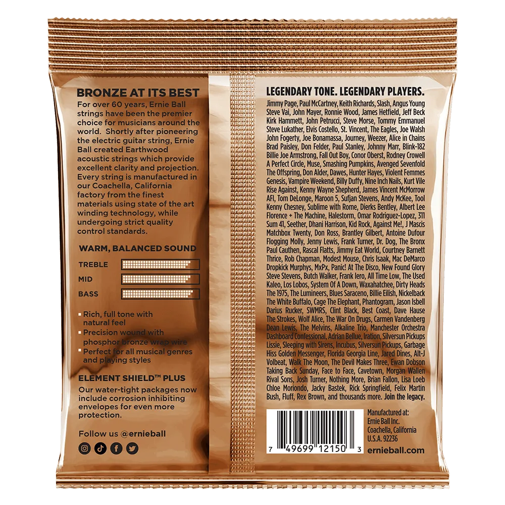 Ernie Ball Earthwood Extra Light Phosphor Bronze Acoustic Guitar Strings, 12.5-56 Gauge
