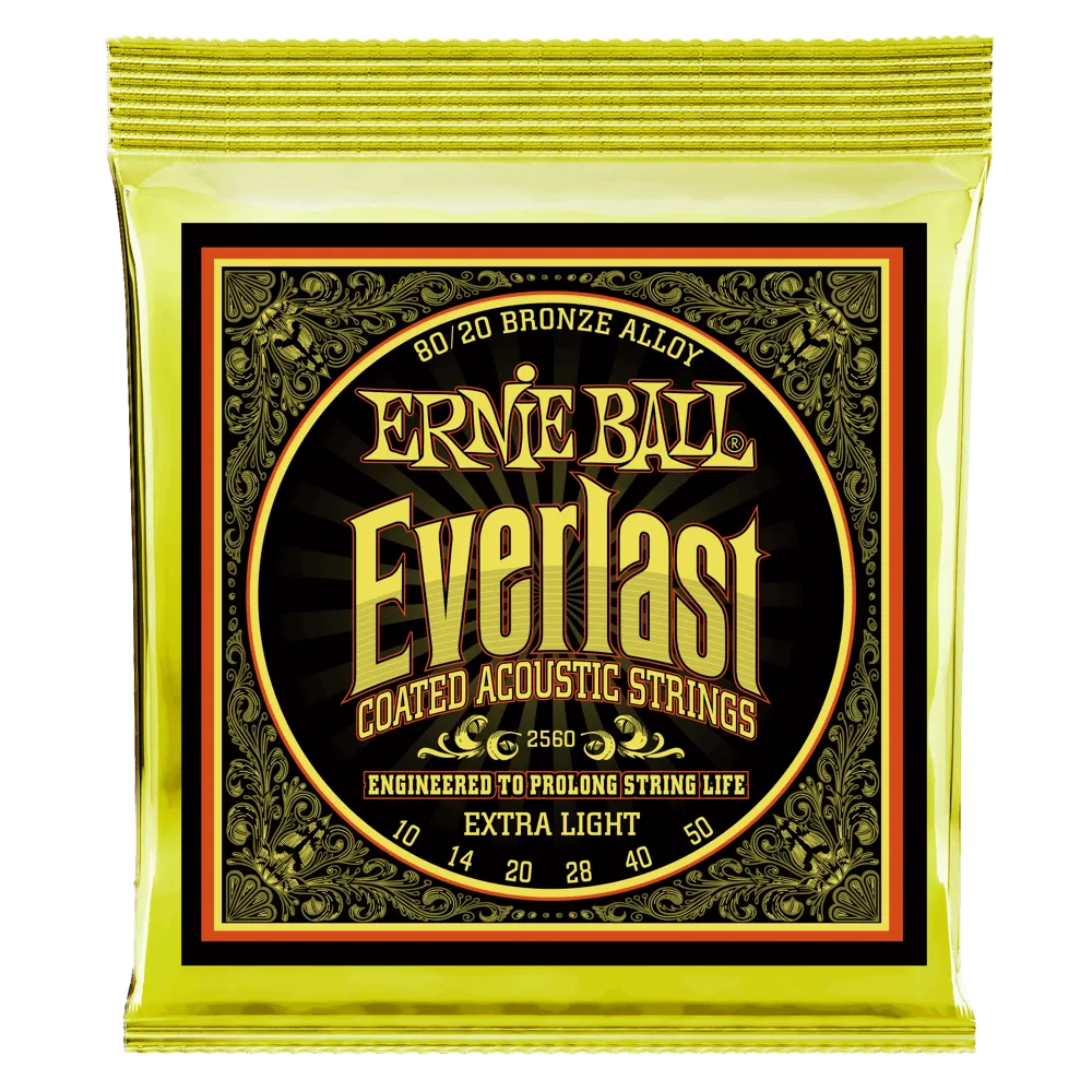 Ernie Ball Everlast Extra Light Coated 80/20 Bronze Acoustic String, 10-50 Gauge
