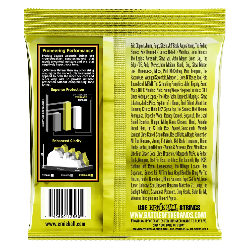 Ernie Ball Everlast Extra Light Coated 80/20 Bronze Acoustic String, 10-50 Gauge